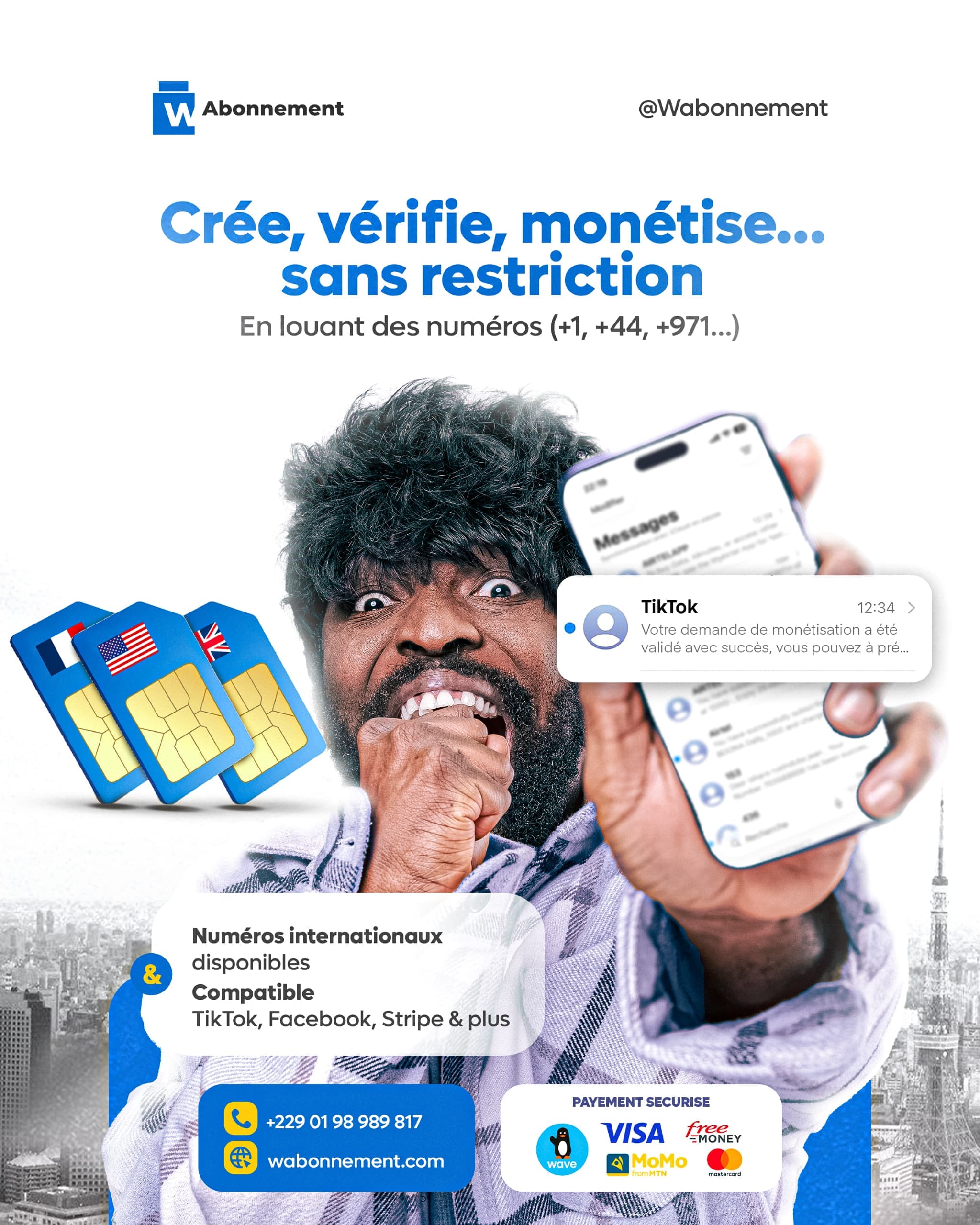 Crée, vérifie, monétise sans restriction — eSIM Wabonnement